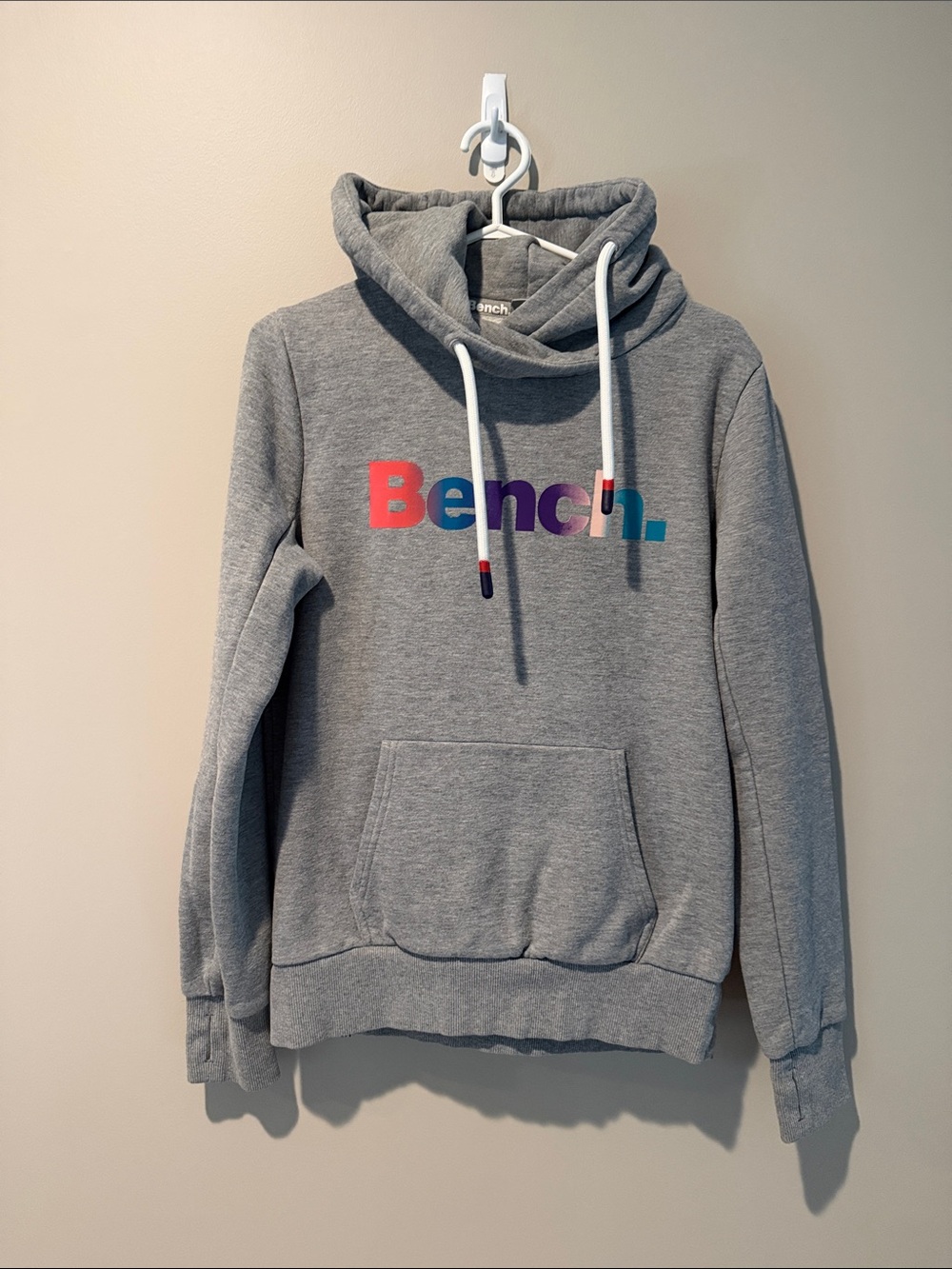 Bench. Gray Hoodie with Multicolor Logo